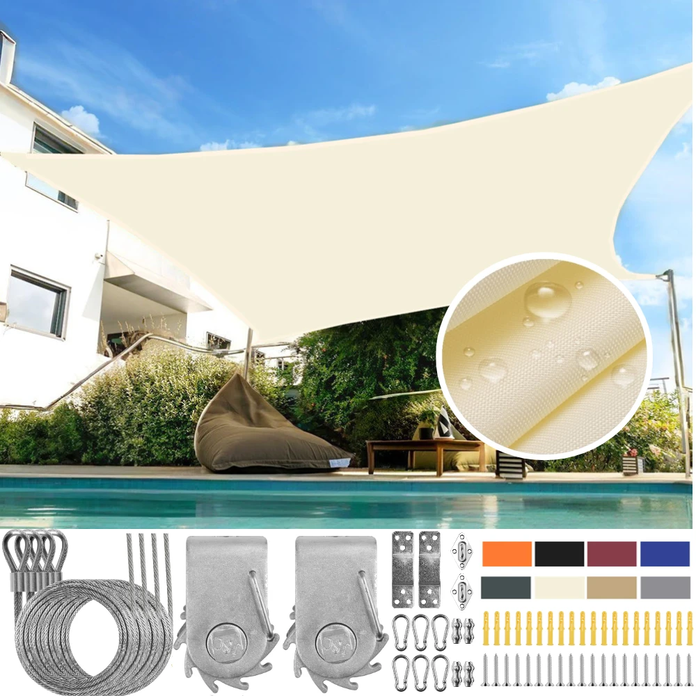 

Waterproof Sun Shade Sail Canopy with 60Pc Hardware Fixing Kits Rectangular UV Block Patio Awning Sunshade Shelter Garden Gazebo