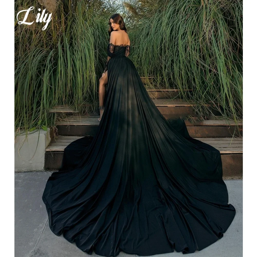 Lily Black Sexy Off-Shoulder Prom Dress Sweetheart Side Split Long Evening Dresses Embroidery Lace Ball Gown abiti da cerimonia