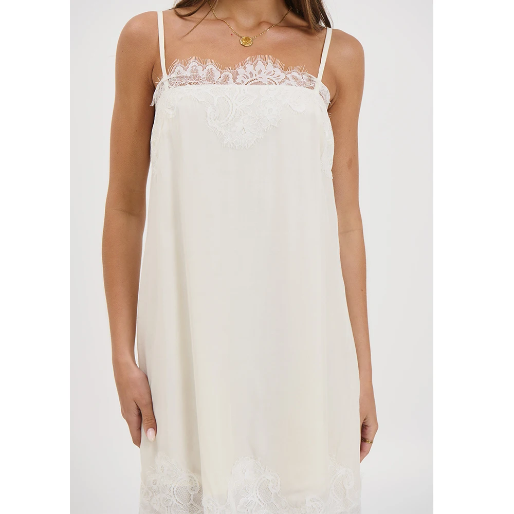 Minivestido Retro bohemio de satén con ribete de encaje para mujer, minivestido Sexy sin mangas con espalda descubierta y tirantes finos para salir de vacaciones, Vestido de playa Sexy