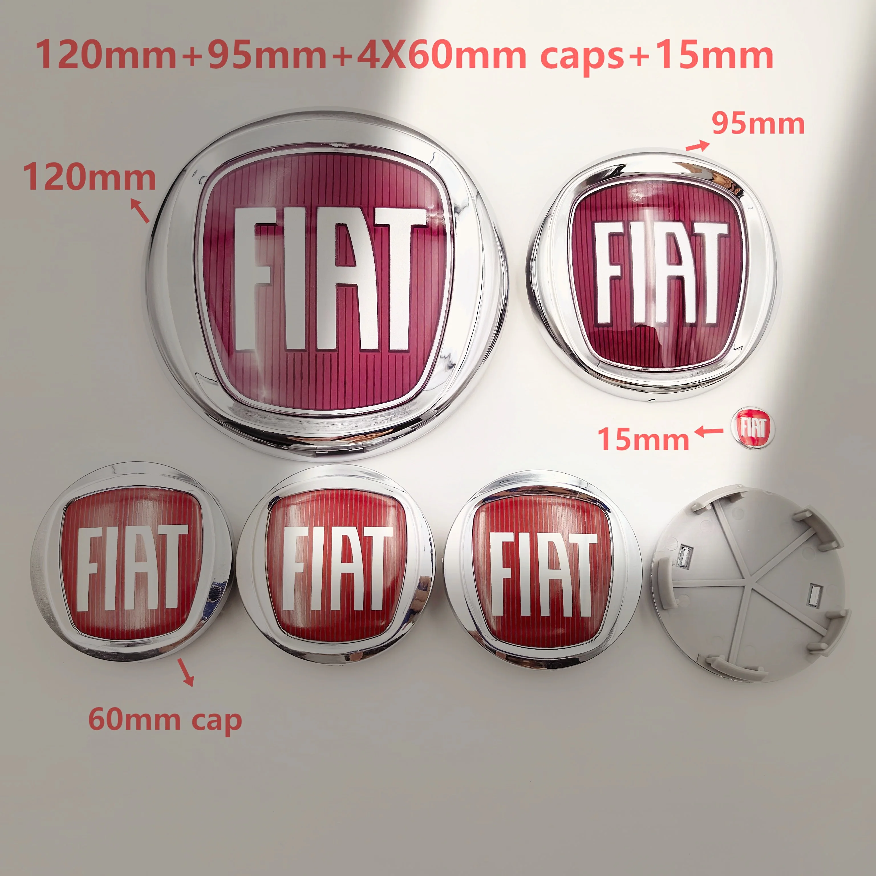 7Pcs logo Fiat Car Hood Front Rear Trunk Emblem Badge Set 120/95mm Original Logo Universal Fit Auto Accessories
