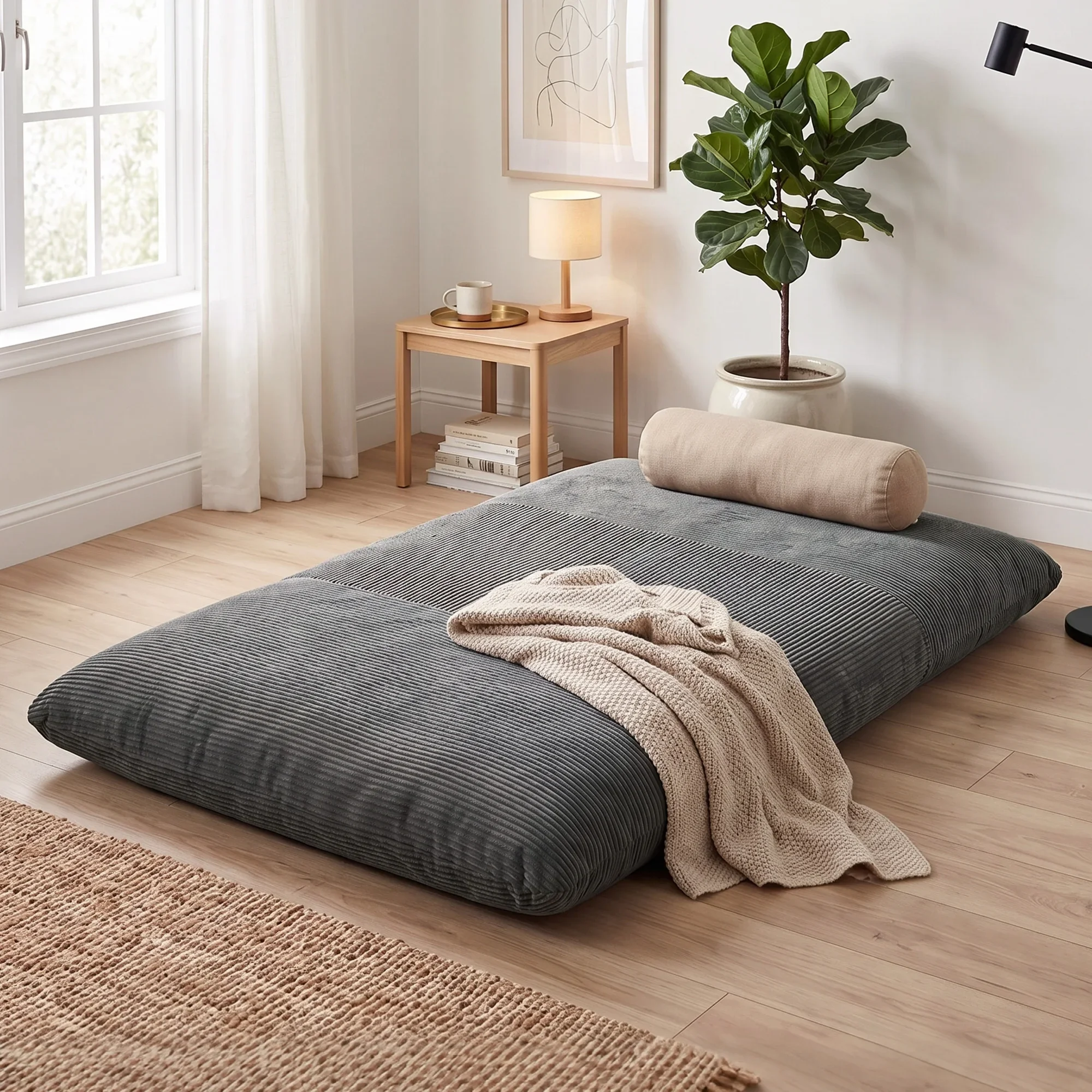 Divano da terra in velluto a coste pieghevole 2 in 1, poltrona da terra trasformabile in letto, divano multifunzionale per leggere, giocare, meditare o fare un pisolino, divano letto salvaspazio per