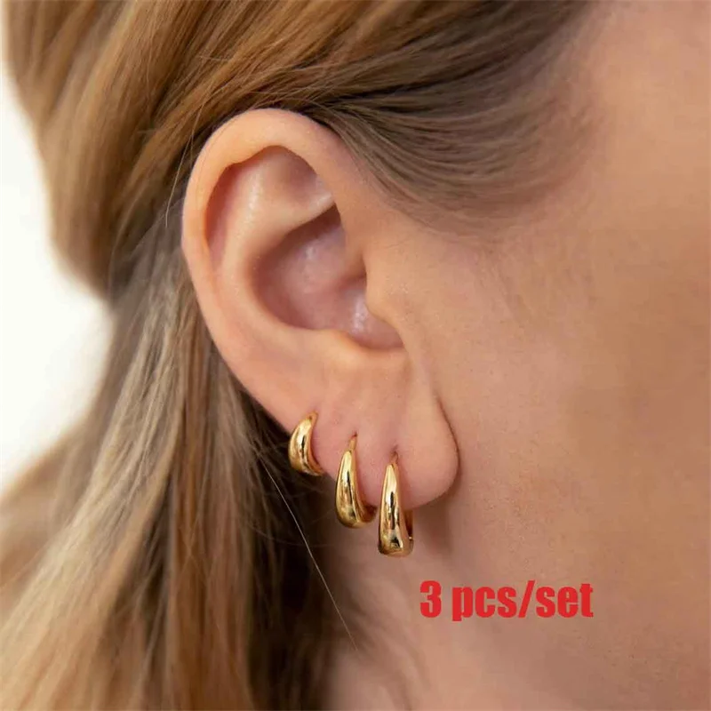 6/3Pcs/set Stainless Steel Minimalist Huggie Hoop Earrings for Women Simple Metal Circle Earrings Punk Jewelry Gift Wholesale