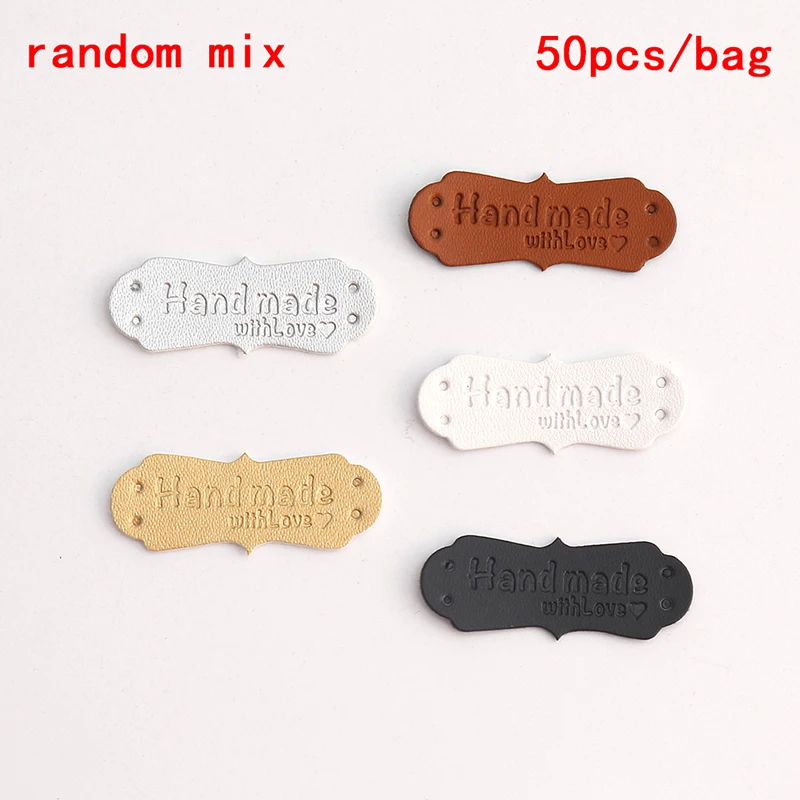 [YA] 50 stuks 41x16mm handgemaakte tags handgemaakte naaiaccessoires kunstleer breilabel voor kleding handgemaakt PU-label voor tas