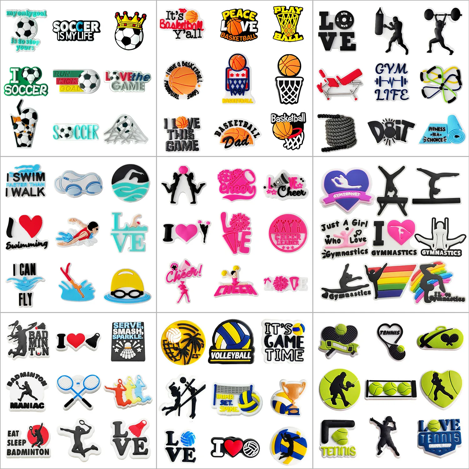 Sports Cheerleading Team Set PVC Shoe Charms Accessories DIY Clogs Slide Sandals Garden Shoe Decoration Buckle for Sports Lovers
