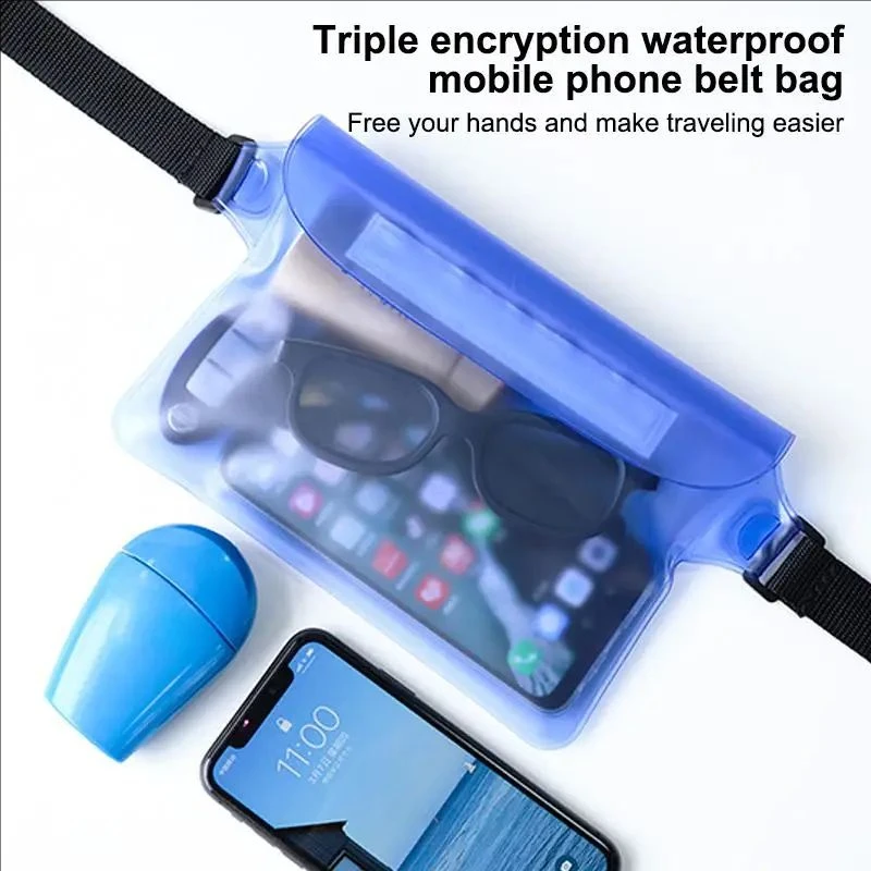 Waterproof Transparent Phone Waist Bag Adjustable Belt Pouch for Beach Swimming Rafting Water Park and Travel Use