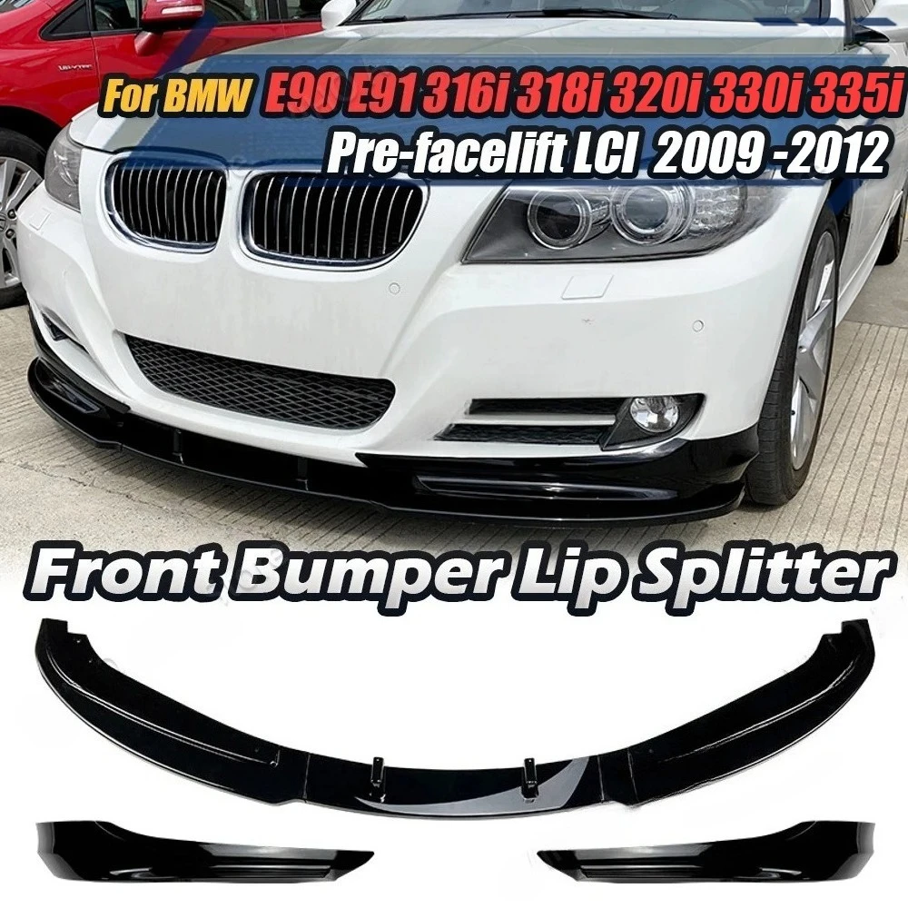 

For BMW 3 Series E90 E91 LCI Facelift 325i 330i 2009-2012 Car Front Bumper Lip Splitter ABS Gloss Black Diffuser Bodykit Tuning