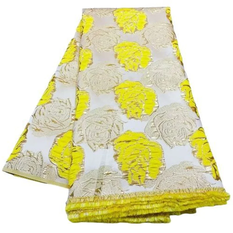 

Yellow African Brocade Damask Jacquard Fabric Nigerian Floral Lace Dress Material French Flower Cloth Brocard Tissu 5 Yard