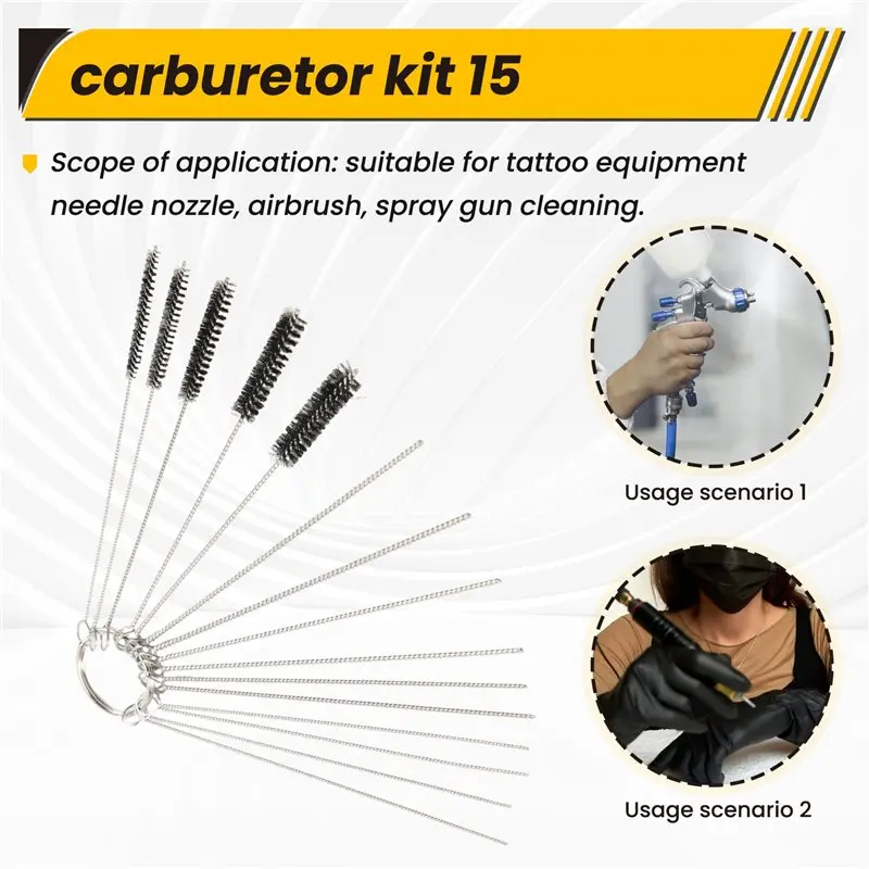 A56P-Carburetor Carbon Dirt Jet Cleaner Tool Kit 10X Cleaning Needles With 5X Brushes