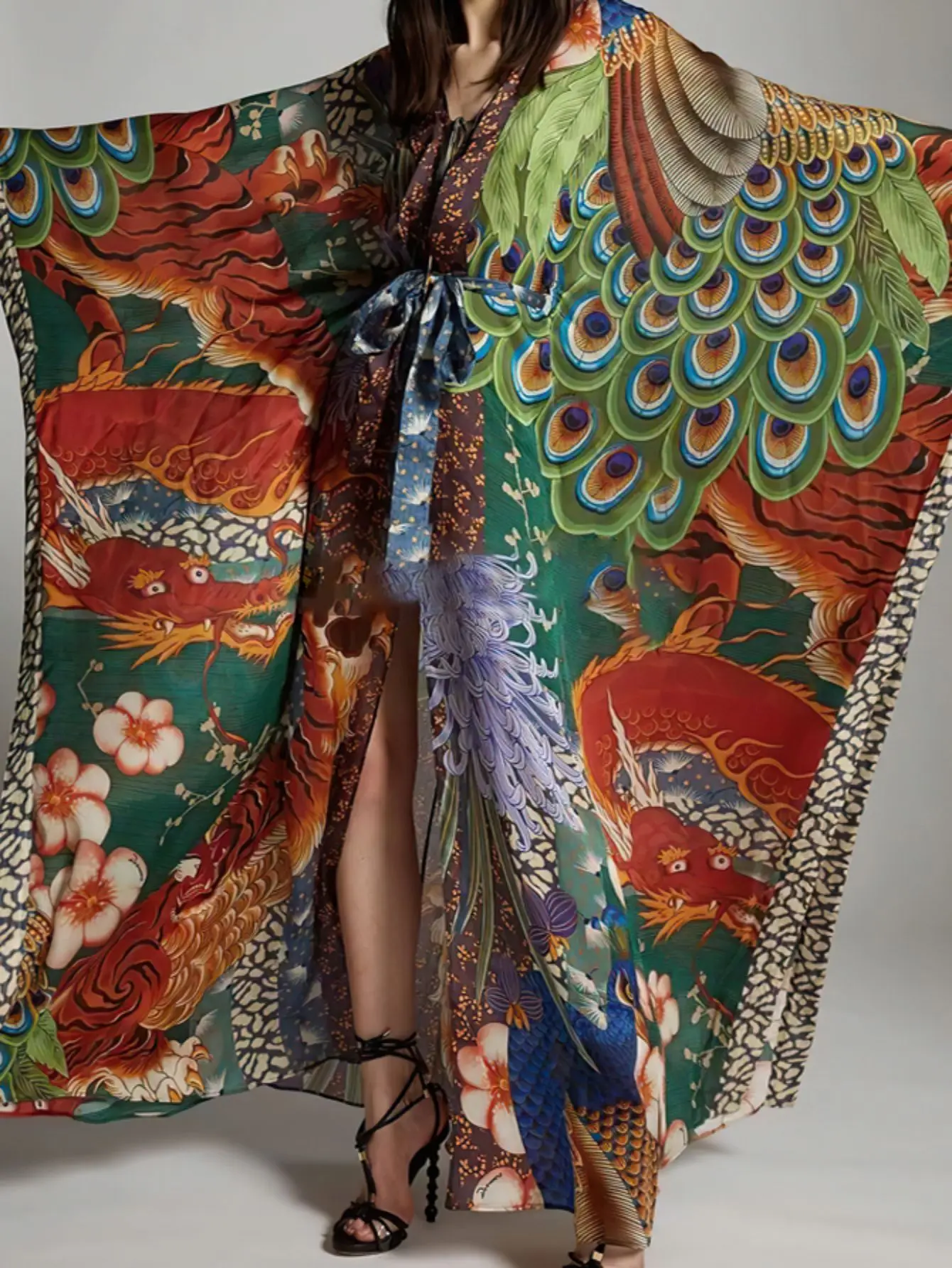 

Пляжные платья-кафтаны MAKABO для женщин, с V-образным вырезом, с ярким принтом Moo Moos, накидки-кафтаны для пляжной одежды