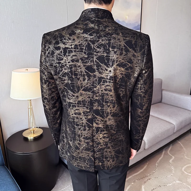 Nieuwe Chinese Stijl Opstaande Kraag Jacquard Pak Jassen Mannen Slanke Business Casual Mode Pakken Jas Formele Sociale Party Tuxedos