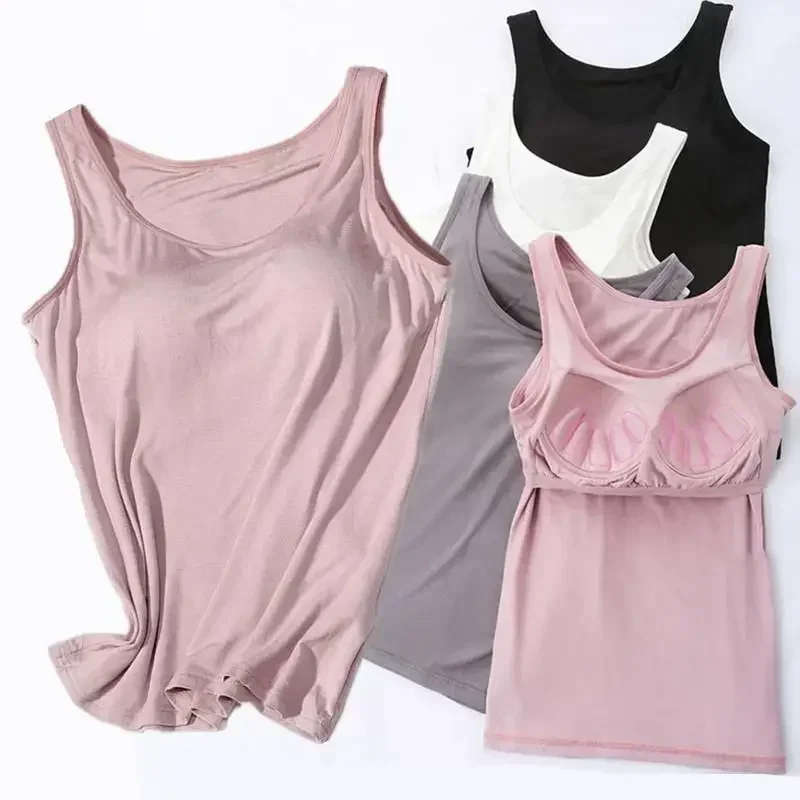 

Women's Vest Tops with Built in Bra Neck Vest Padded Slim Fit Tank Tops Sexy Shirts Feminino Casual Underlay Shirt Slimming K08