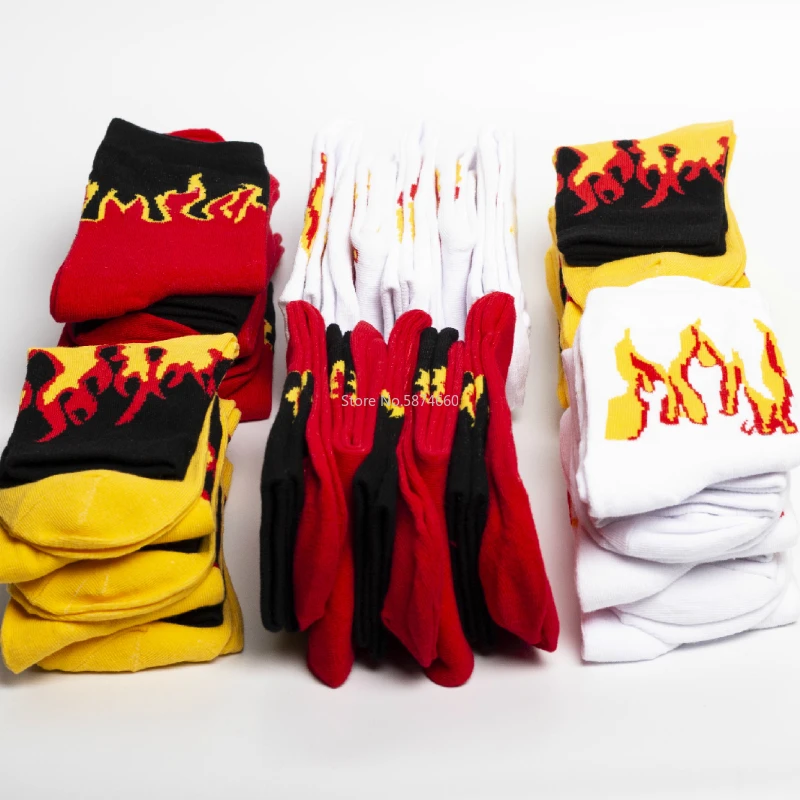 Men's Hip Hop Crew Socks Red Flame Blaze Power Torch Design Warm Cotton Skateboard Street Fashion 1 Pair