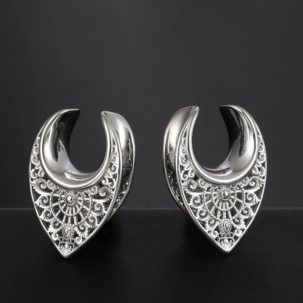 Twolobes 2 Stück Vintage 316 Edelstahl neue Satteltunnel Kleiderbügel Messgeräte Plugs Piercing Körperschmuck Geschenk (8–25 mm)