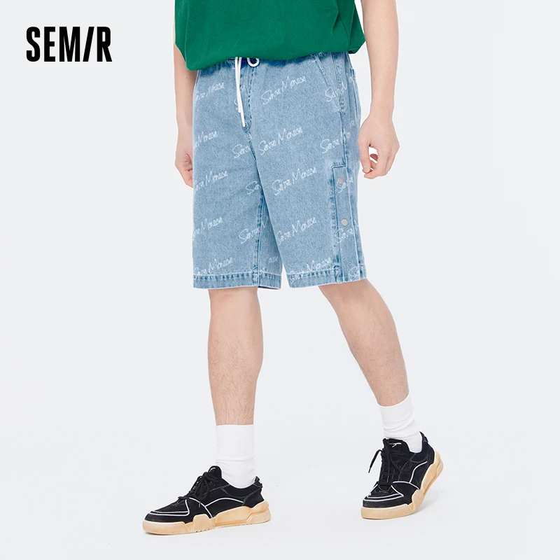 Semir 남성용 데님 반바지, 풀 프린트 스플릿 밑단, 루즈핏 5 부 바지, 트렌디 인스타 감성 패션, 2024 여름 신상 트렌드