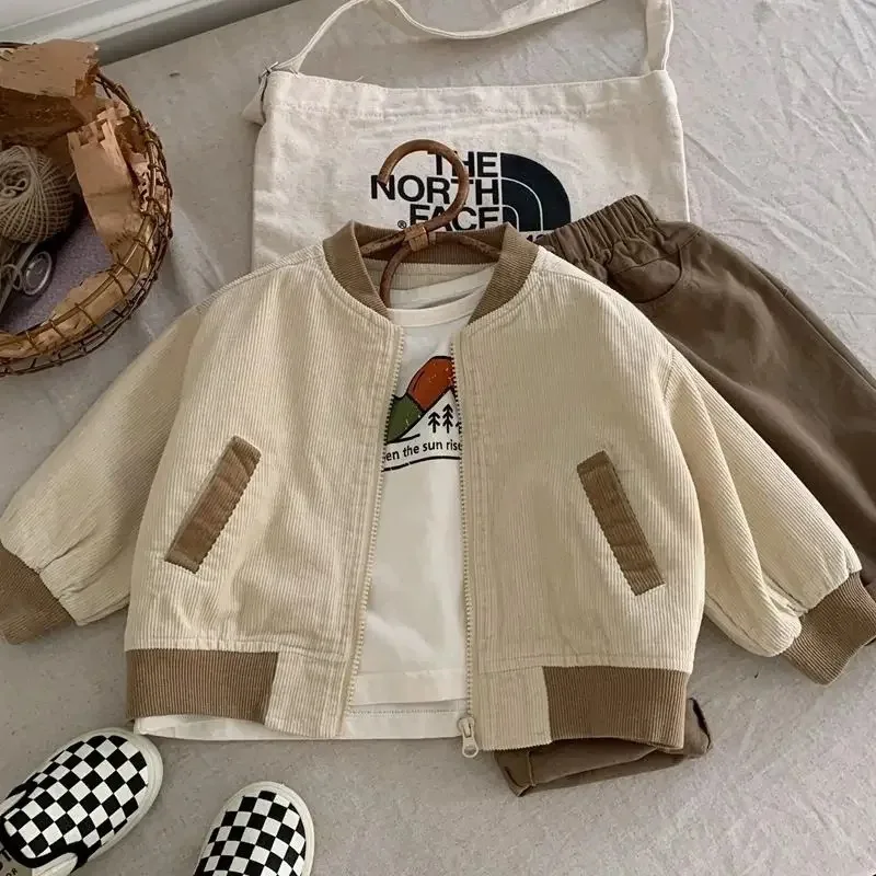 

New Autumn&spring Simple Retro Style Japanese&Korean Childrens Corduroy Coat Shirt Girls&Boys Baby Loose Jacket Outerwear