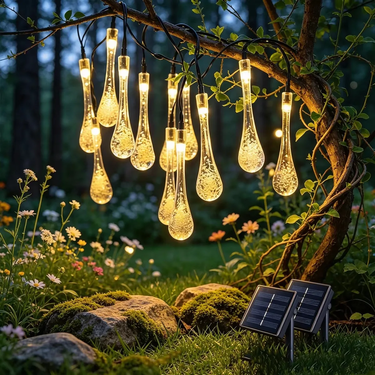 Water Drop Solar Powered LED Garland Lights 5M 20LED Waterproof Outdoor String Lamp for Backyard Holiday Xmas Decor