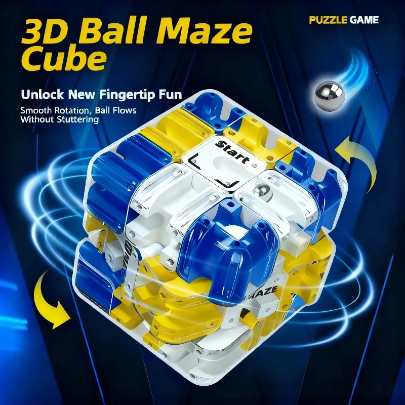 3D Maze Cube Puzzle Ball Rolling Labyrinth Fidget Toy Logical Thinking Stress Relief Educational Birthday Gift for Children