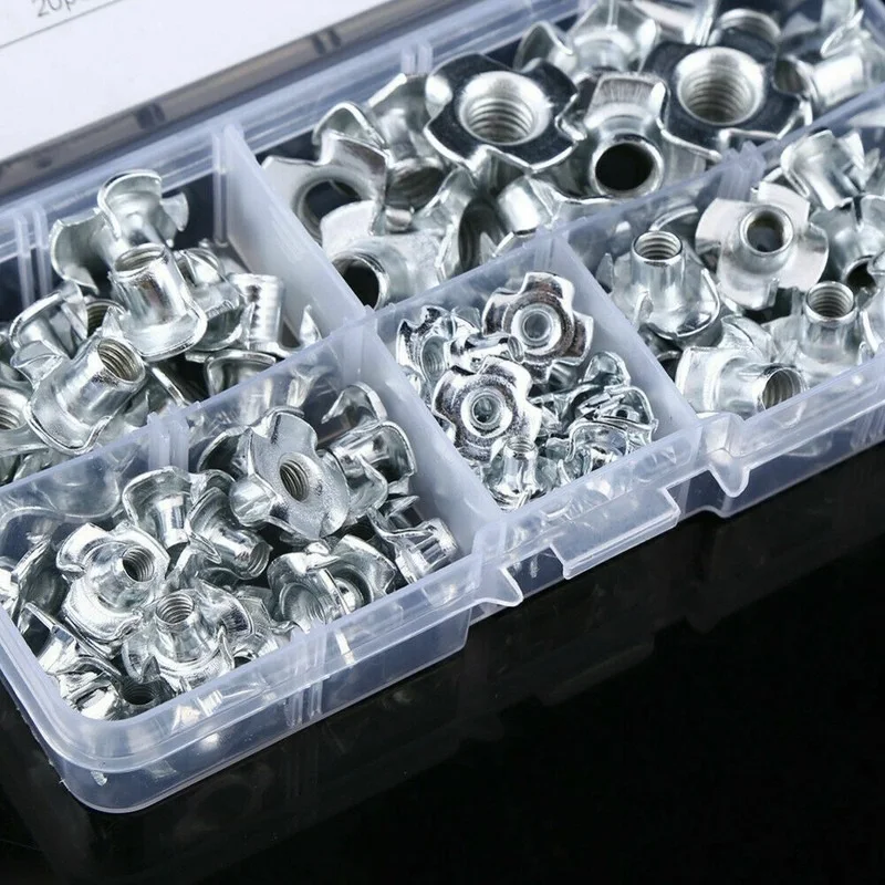 90pcs M3 M4 M5 M6 M8 Zinc Plated Four Claws Nut Speaker T-nut Blind Pronged Insert Tee Nut Inserts Furniture Hardware