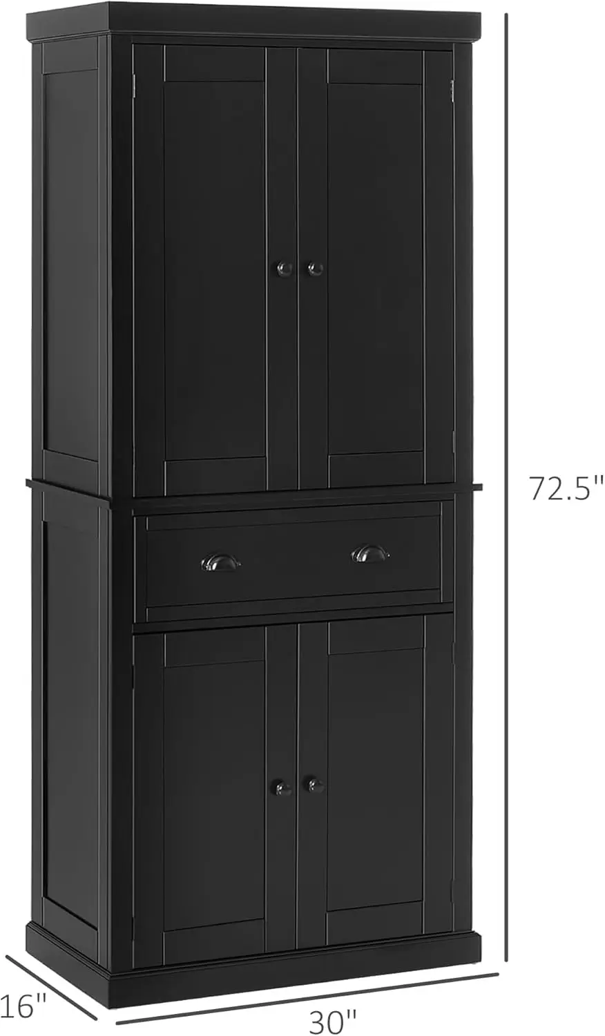 72" Kitchen Pantry Cabinet, Traditional Freestanding Storage Cabinet with 4 Doors, Drawer