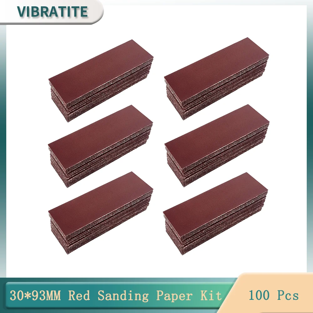 30*93MM Micro Red Sanding Paper Kit 100 Pcs Grit Assorted 80# - 600# for Wood Work Finishing Corner Polishing DIY Project