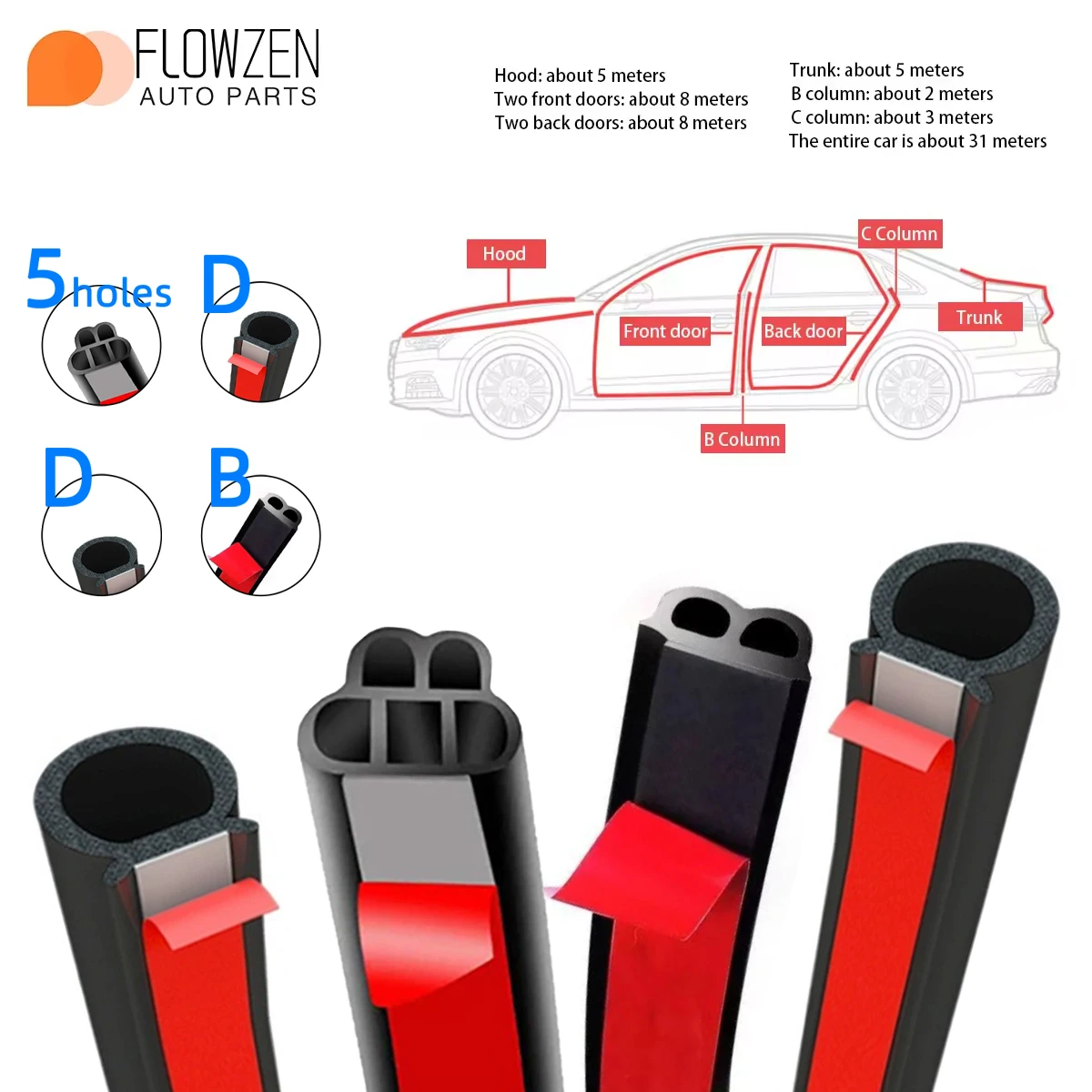 กันเสียงกันน้ํา Double Weatherstrip ยางซีลชั้นฉนวนกันความร้อนใหม่ Auto Door Sealant Protector ป้องกันซีล