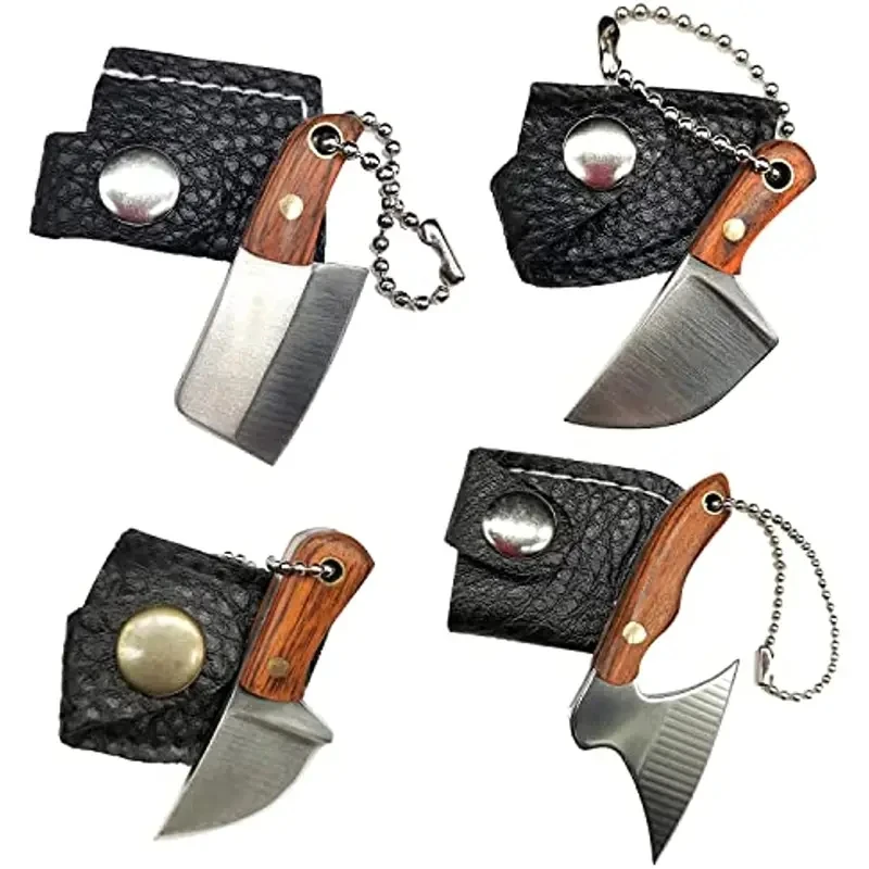 4pcs/Set Stainless Steel Pocket Knife Kitchen Mini Cleaver EDC Keychain Portable Unboxing Knife Fishing Cutting Knife