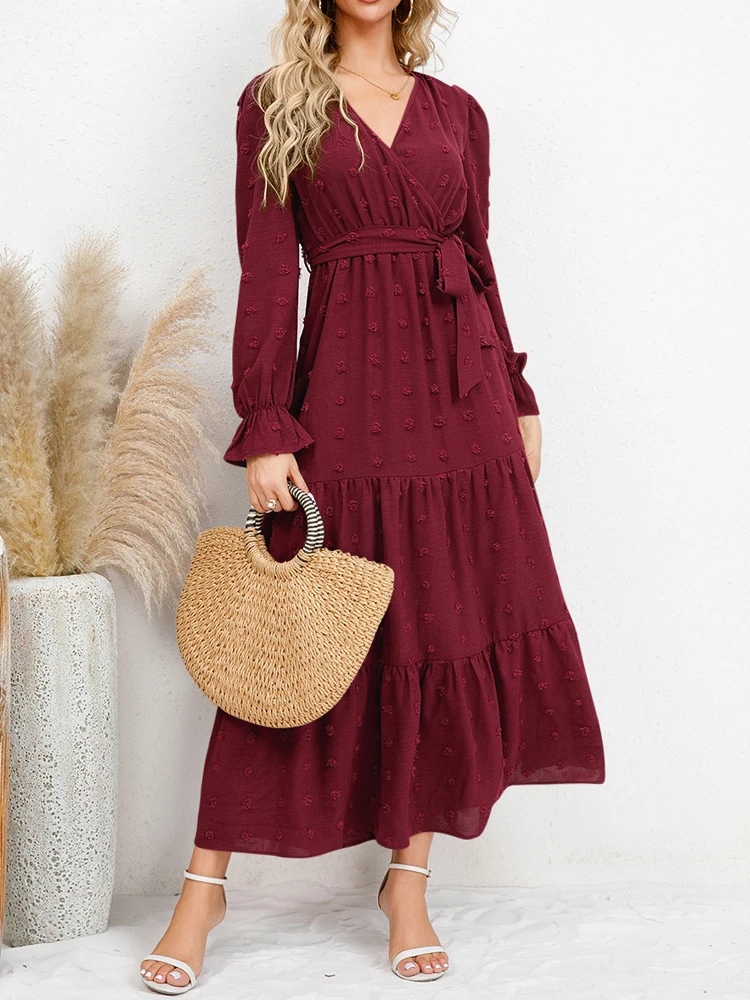 Boho Long Dress Women Autumn Long Sleeve Maxi Dress Female Elegant Loose A Line Dress Ladies Vintage Casual Holiday Midi Dress