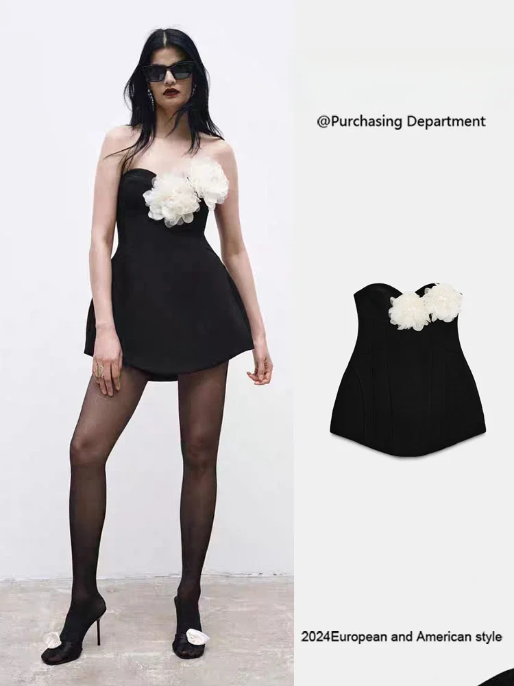 

Winter 2025 New Women's Faionable Bal Color Blo Flower Tube Top Dr Evening Gown without Sves Ele