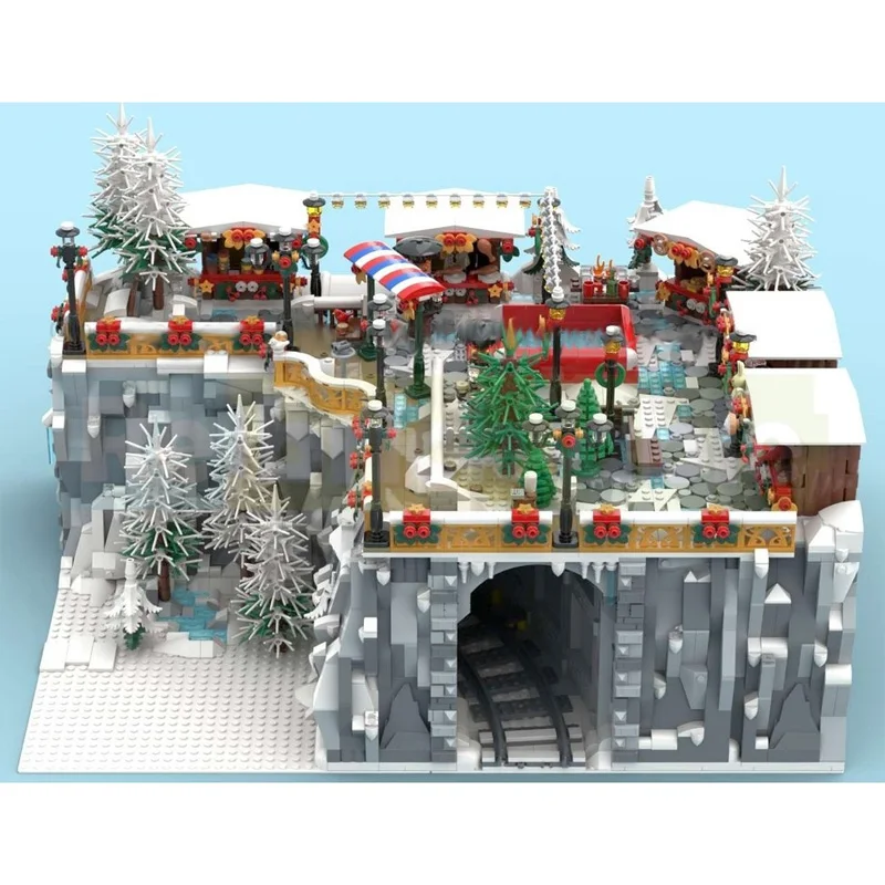 

The winter atmosphere of the winter festival theme Aerial market scene building blocks in the ice snow world are suitable