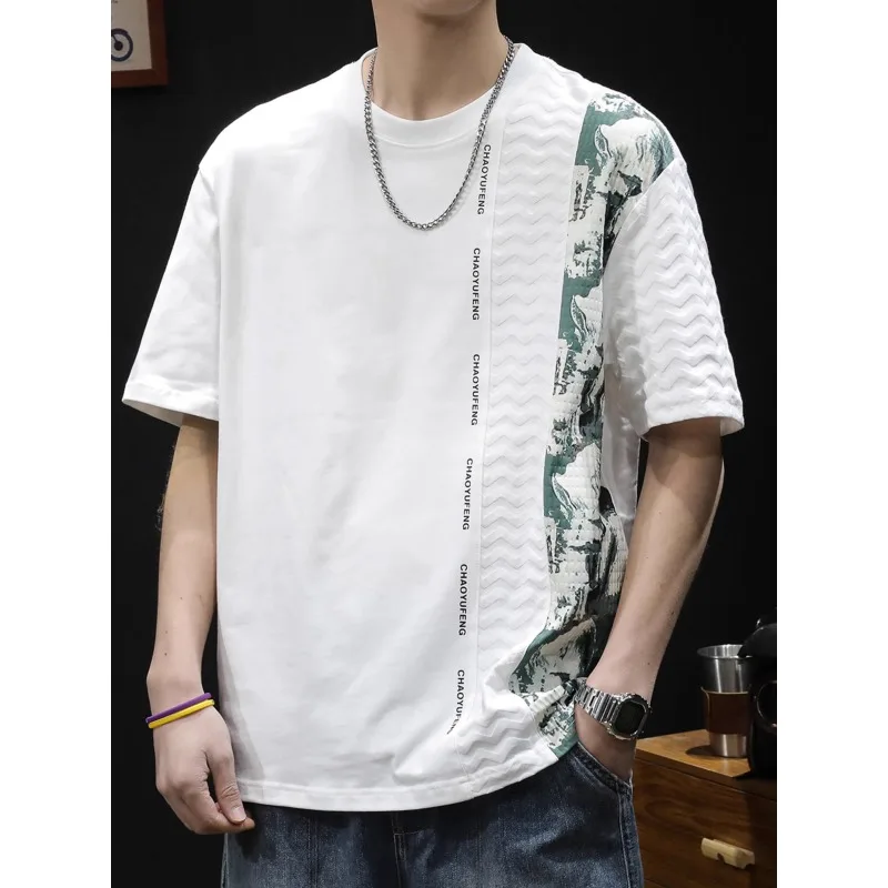 

Heavy short sleeve T-shirt men's summer 2024 new loose plus size fashion clothing men's white cotton all-match T-shirt