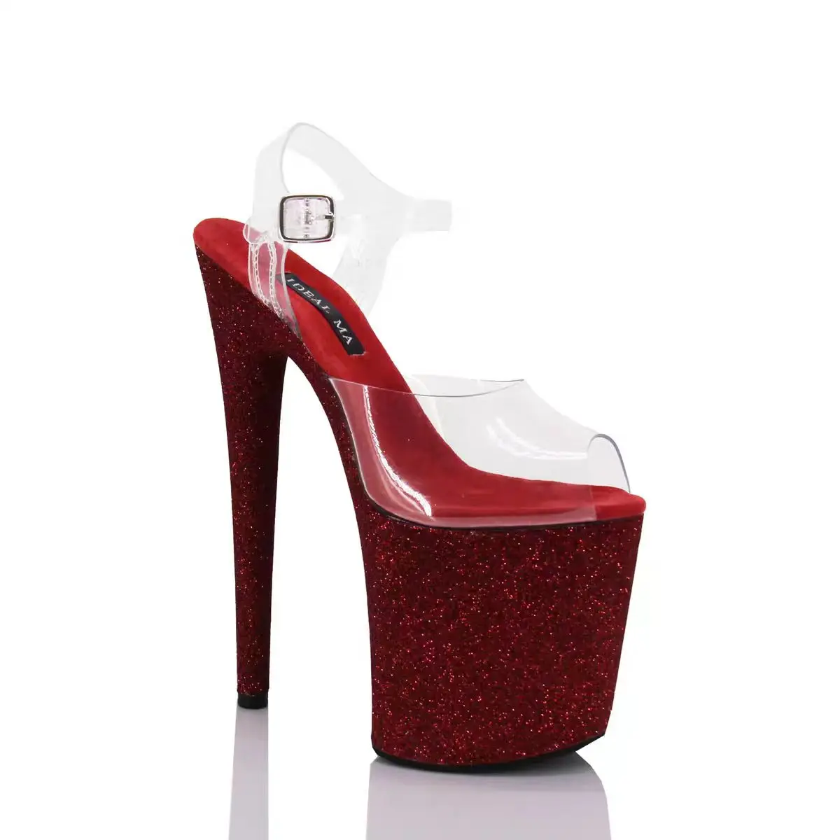 IDEAL MA 20 cm Pole Dance Ultra-High Heel Sandals Thin Heel Shiny Model Runway Shoes