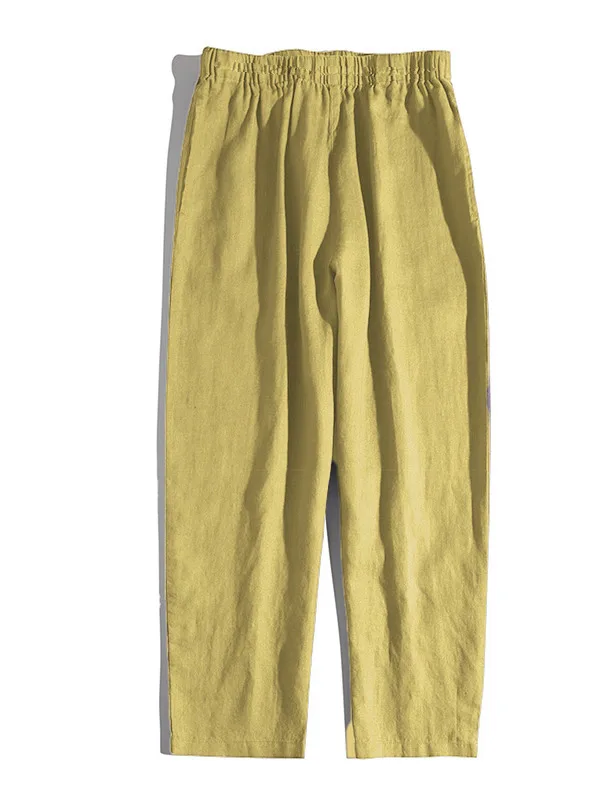 Estate 2025 Pantaloni Harem casual dimagranti larghi da donna Lino puro Comodo elastico in vita Sette lunghe Sle artistico