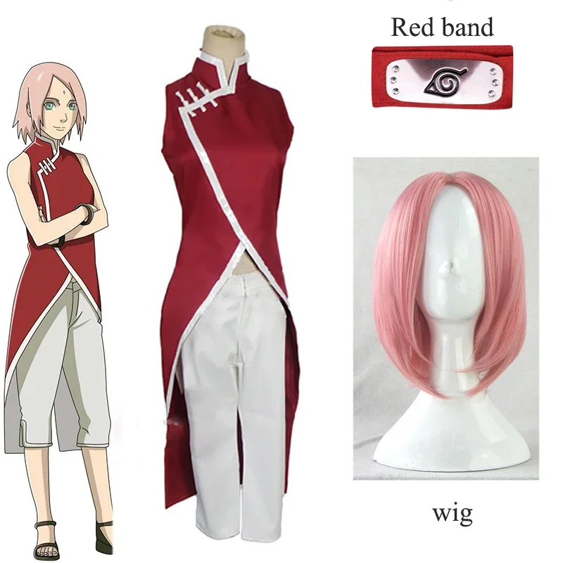 Anime Cosplay Haruno Sakura 1st Generation Cheongsam Dresses Costume Women Fancy Party Clothing Set for Halloween