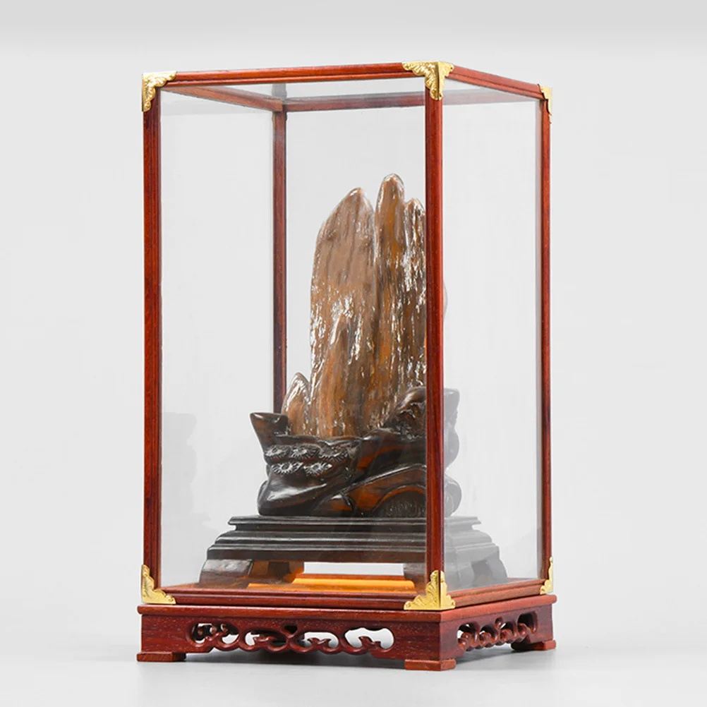 

Glass Display Case for Buddha Statue Collection Transparent Wooden Base Anti-Dust Protection Home Decor Storage Organizer