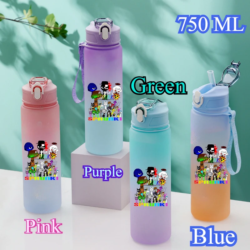 750ML Gradient Color Bottle Sprunki Sprunki Incredibox Sprunki Game Cartoon Drinking Water Cup Kids Birthday Christmas Gift