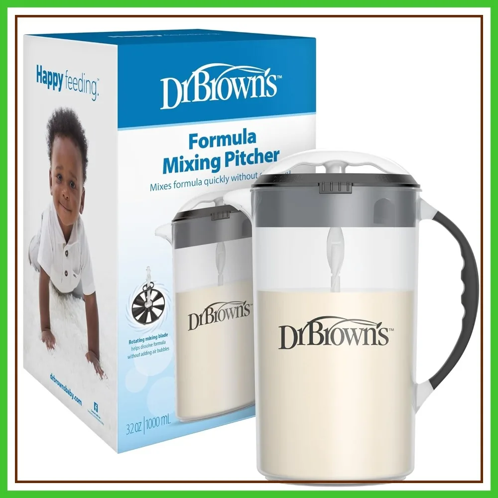 

Baby Formula Mixing Pitcher 36oz with Adjustable Stopper, Locking Lid, No Drip Spout, BPA Free, Black, 1 Pack