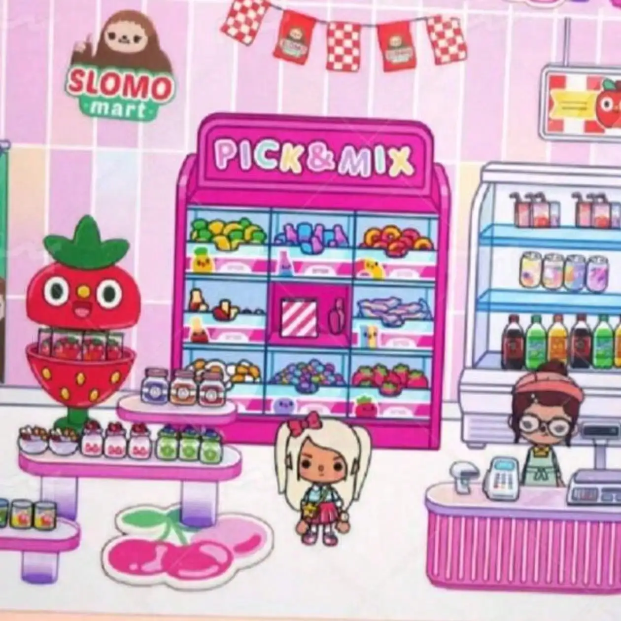 Pink Supermarket DIY Tear off Scene Stickers, Children's Puzzle DIY Stickers, Toy Landscape Stickers