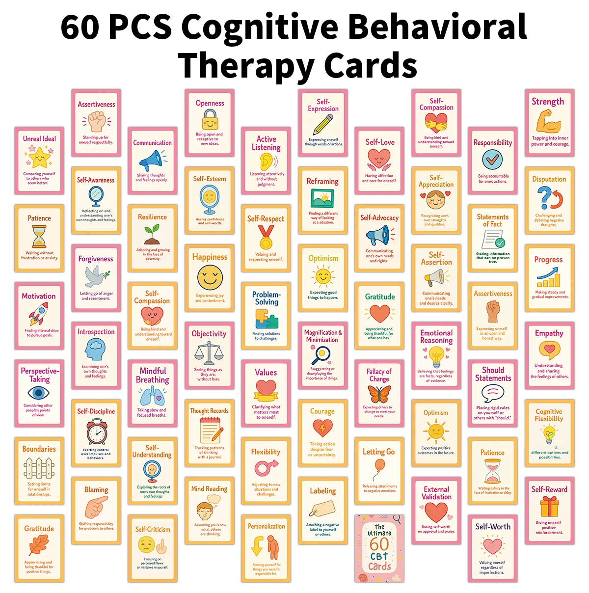 60 قطعة من بطاقات العلاج السلوكي المعرفي، بطاقة مهارات النسخ، للبالغين، مستشار للصحة العقلية، مطالبات علم النفس للانعكاس #3