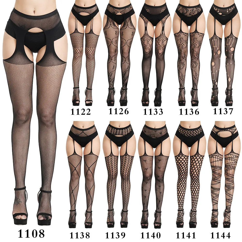 المرأة مثير الملابس الداخلية الجوف خارج الجوارب الدانتيل جوارب الإناث الفخذ العليا شبكة صيد السمك التطريز جوارب طويلة شفافة شريط جوارب