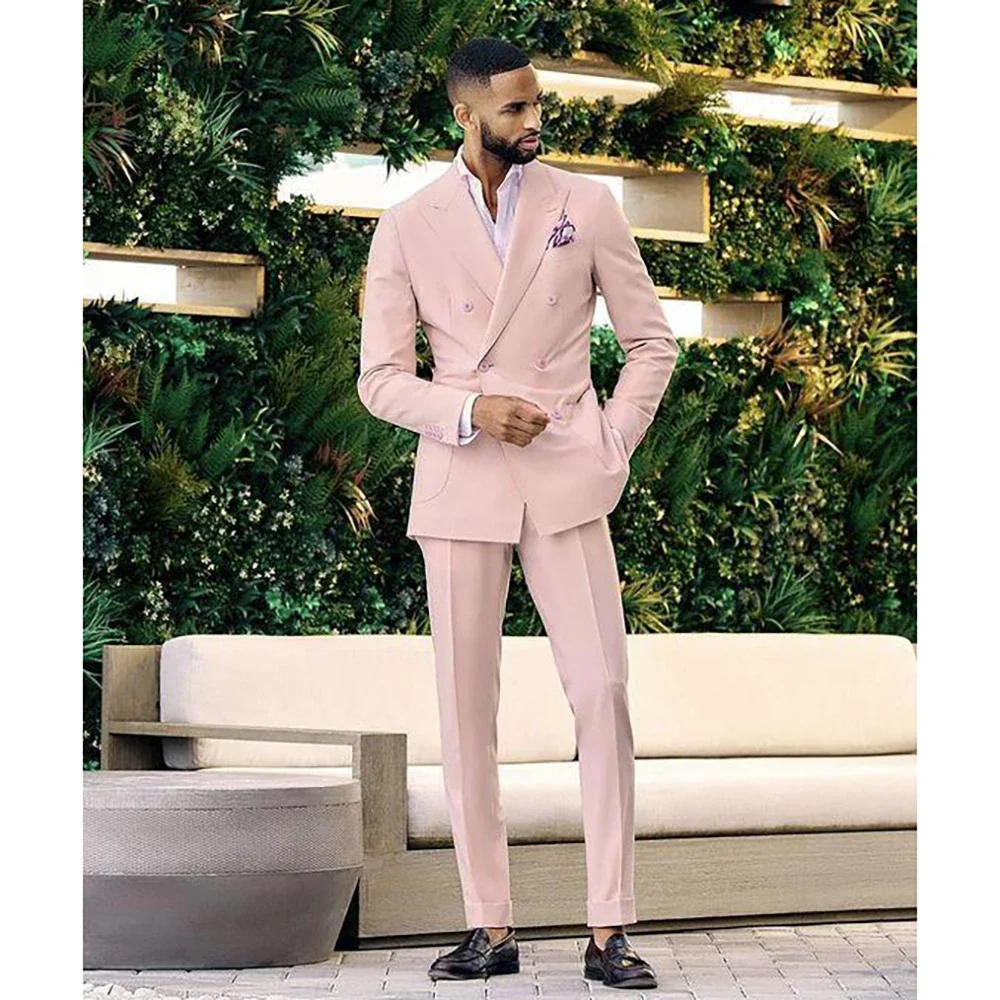 

Fashion Pink Double Breasted Men Suit Two Pieces(Jacket+Pants) Lapel Outfits Chic Casual Party Prom Wedding Set