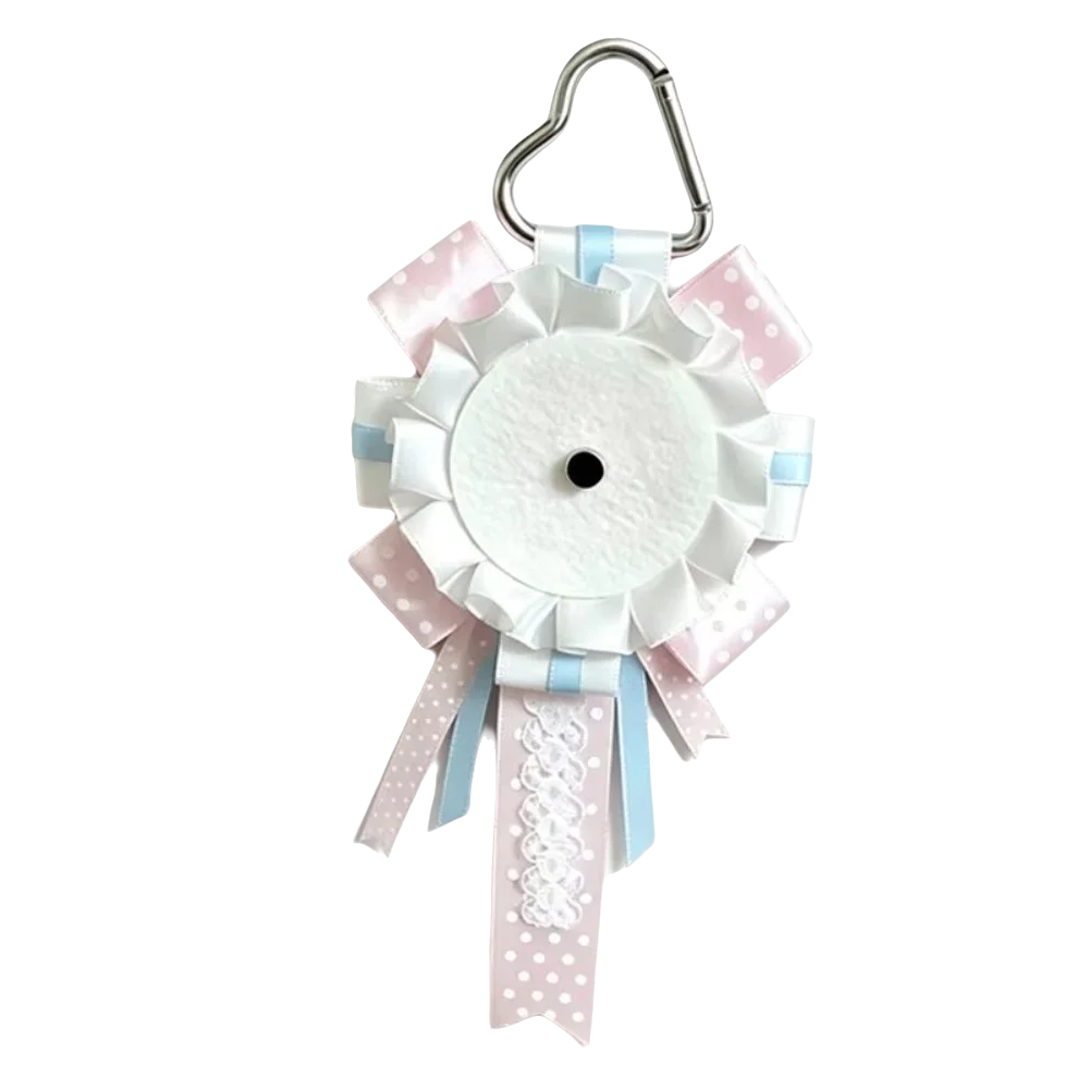 Lace Detail Ribbon Badge Holder Polka Dot Satin Heart-Shaped Badge Display Holder Handmade Ribbon Ita Bag Decoration
