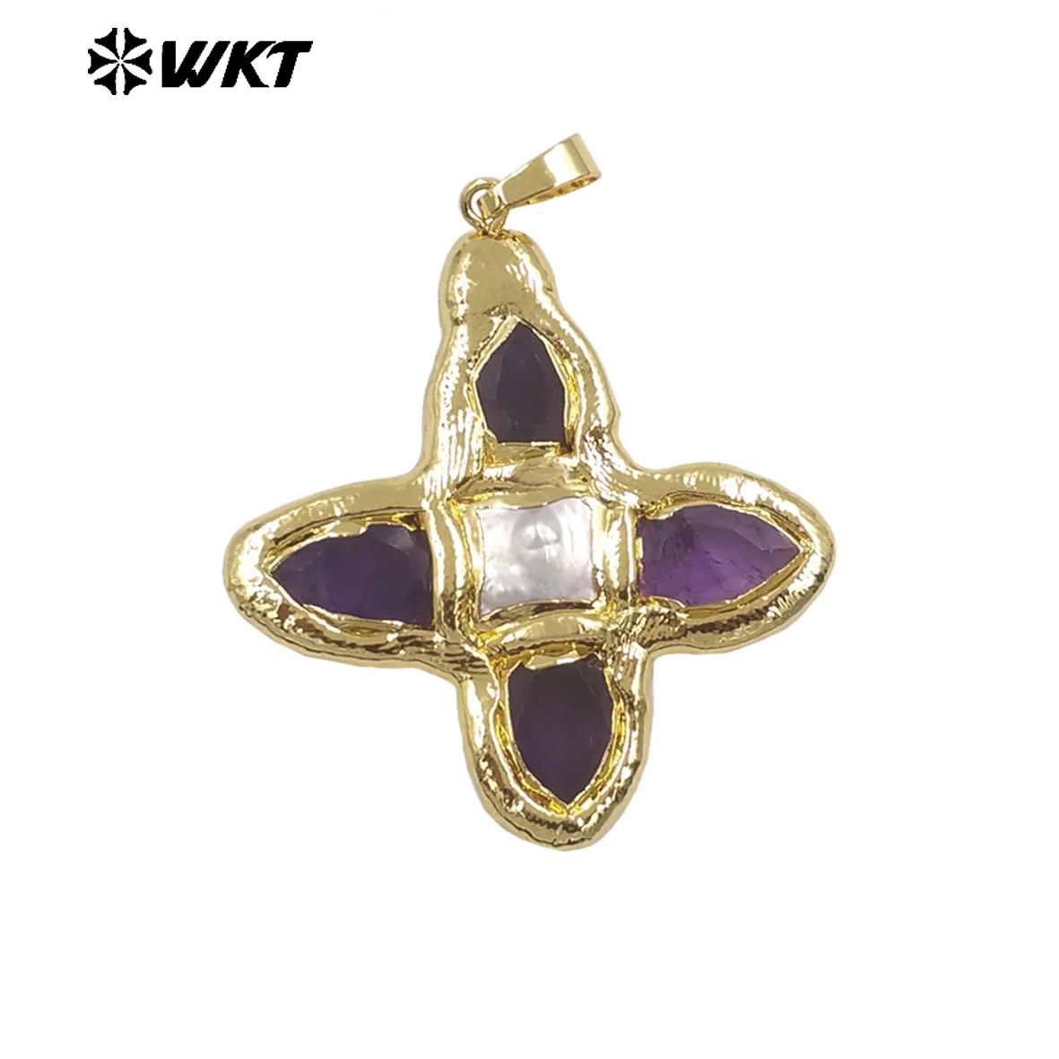 

WT-P2010 Wholesales Cross Shape Gemstone Pearl Retro Hot Selling Pendant With 18k Real Gold Plated For Girls ACC