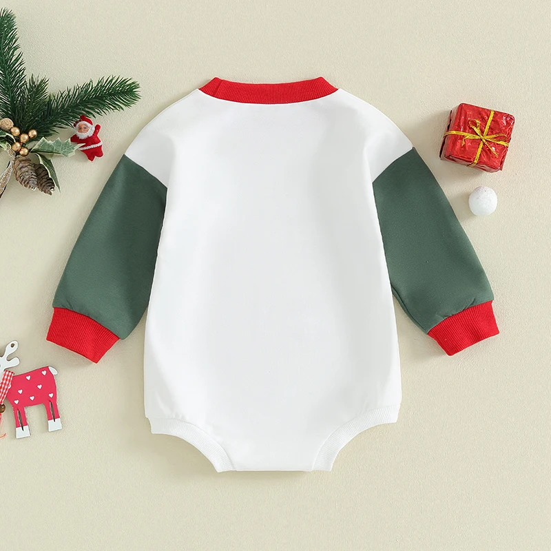 

Baby Girl Boy Merry Christmas Happy New Year Bubble Romper Long Sleeve Oversized Bodysuit Fall Winter Clothes