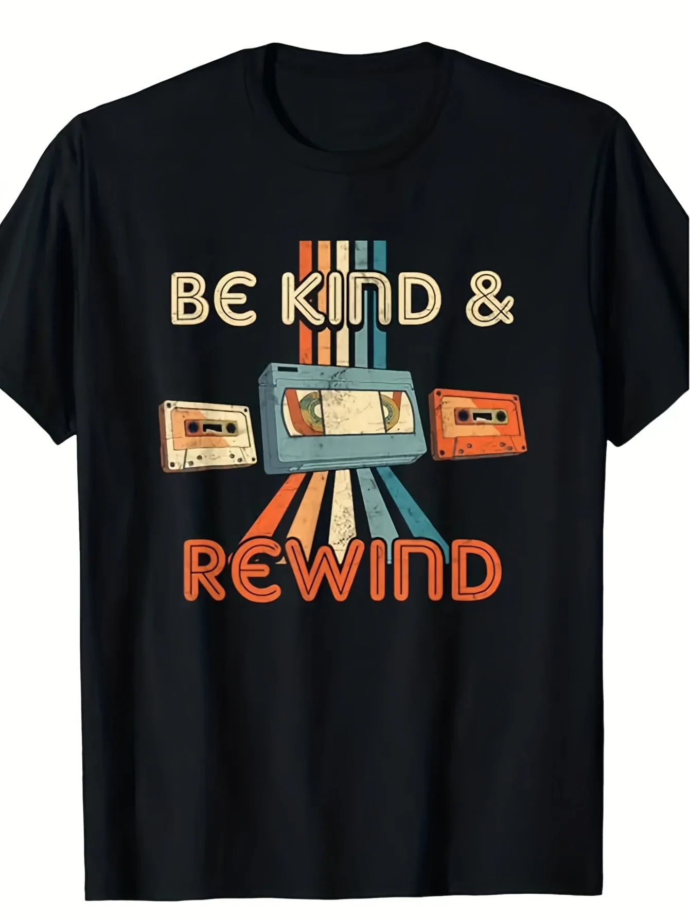 Be Kind & Rewind Men's Vintage T-Shirt - Retro Cassette & Boombox Graphic Tee with VHS Rewind Design Suitable for - Soft Comfort