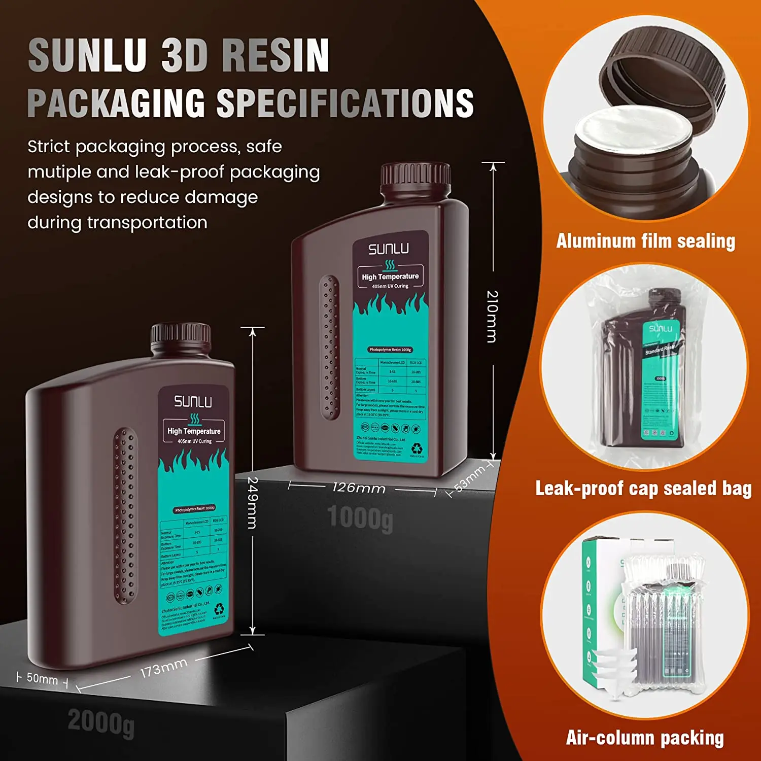 SUNLU High Temperature 3D Printer Resin 395nm 1KG Fast Curing Heat Resistance 3D Resin for LCD DLP SLA Resin 3D Printer