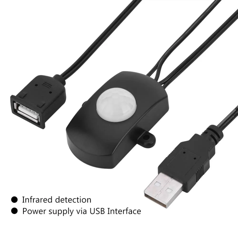 PIR Motion Sensor Switch, Infrared Motion Sensor USB Human Body Movement Sensor for LED Strip DC 5V/12V/24V Adjustable Sensor