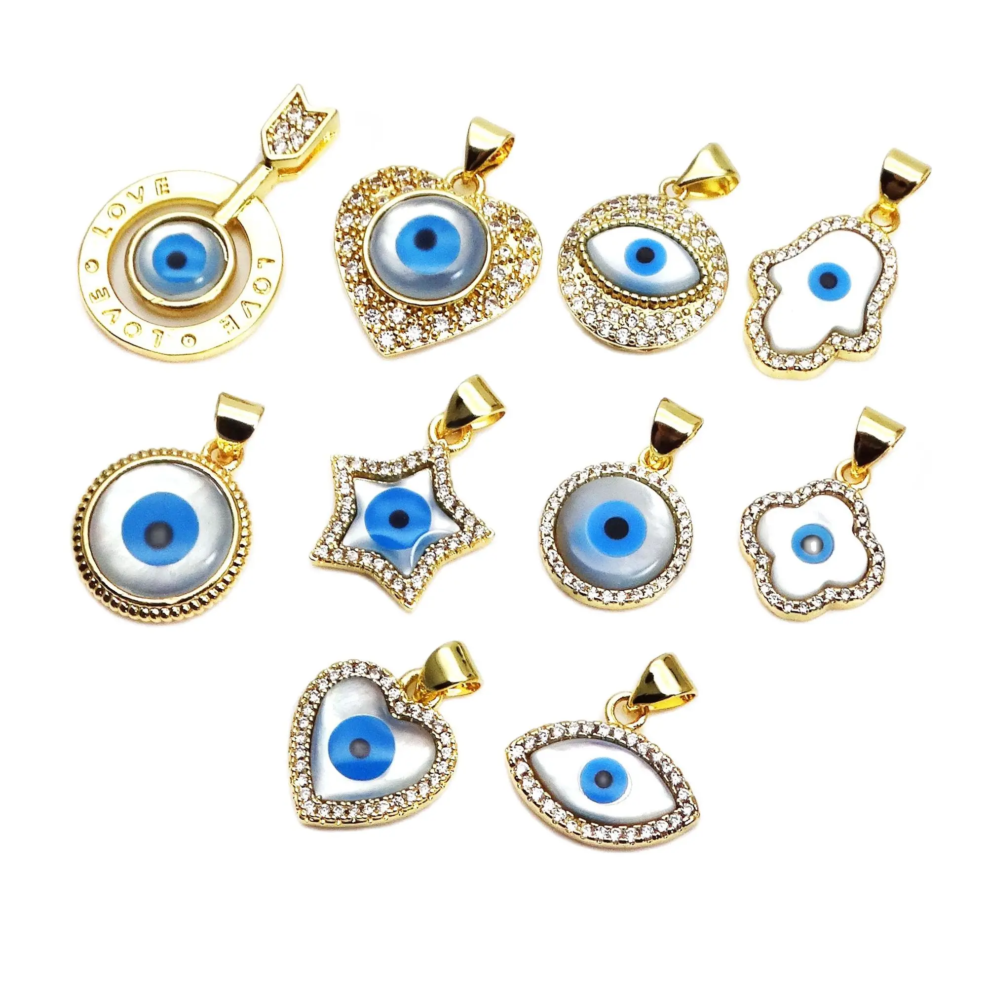 Shell Magic eyes pendants charms Micro inlay zircon copper Gold plated  palmar pendant DIY women necklace make accessorie