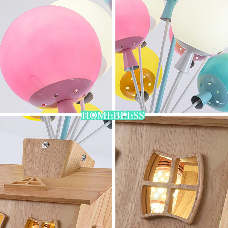 

Wooden House Kindergarten Creative Design Children's Ceiling Pendant Light, Balloon Lamp, Nursery Decor Lighting Fixture