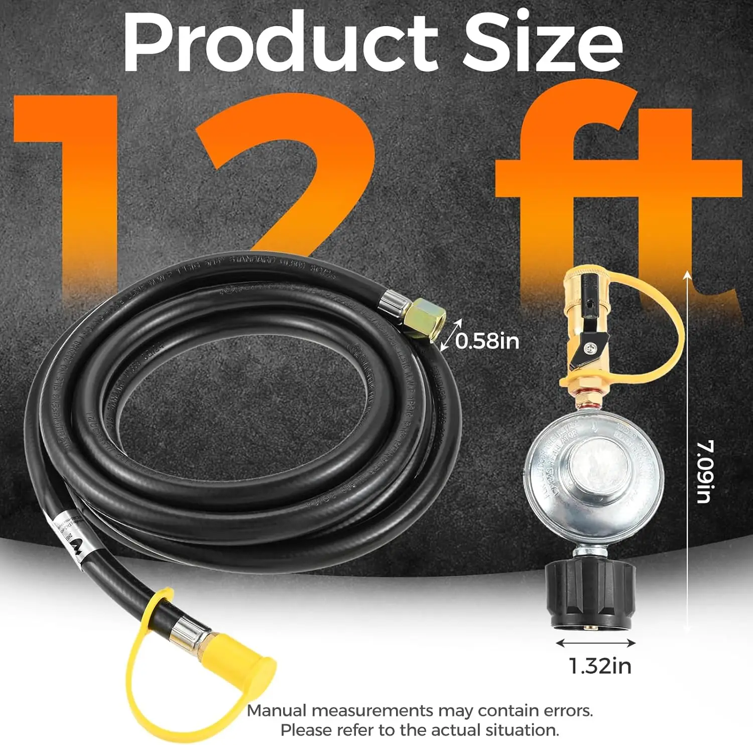 

Propane Tank Regulator for 20lbs with 12FT Pipe 1/4Inch Quick Connect Valve 3/8" Female Flare Connect BBQ Grill Fire Pit Heaters