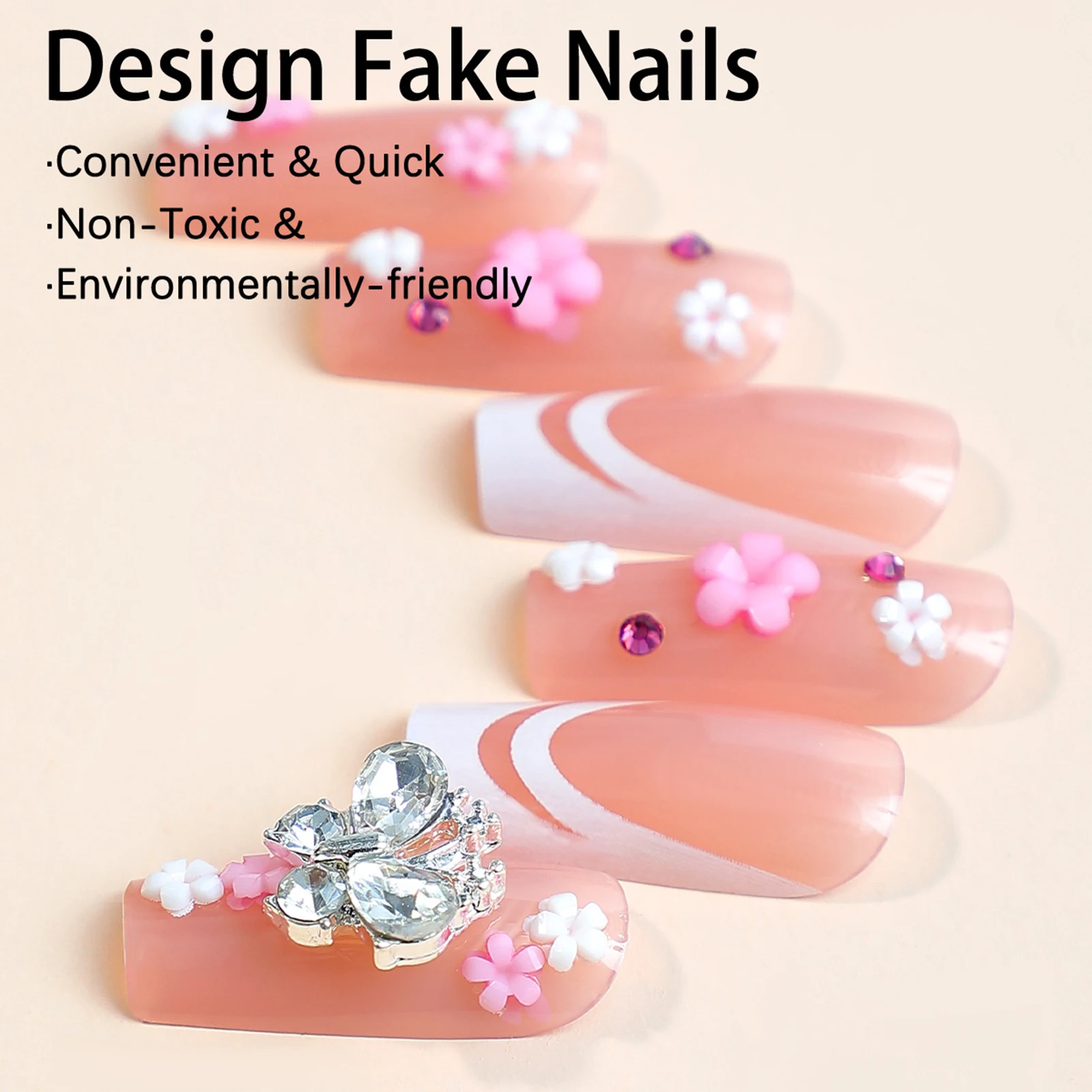 24pcs/1set Gradient Color Marbled False Nails Good Breathability & Flexibility False Nails For Manicure Nail Art Diy Nail Design